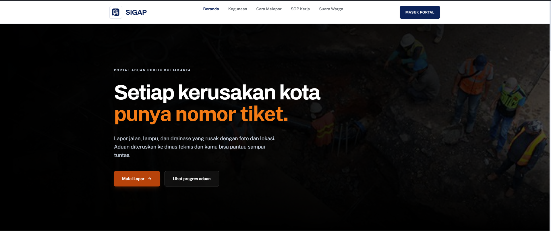 Tampilan platform SIGAP